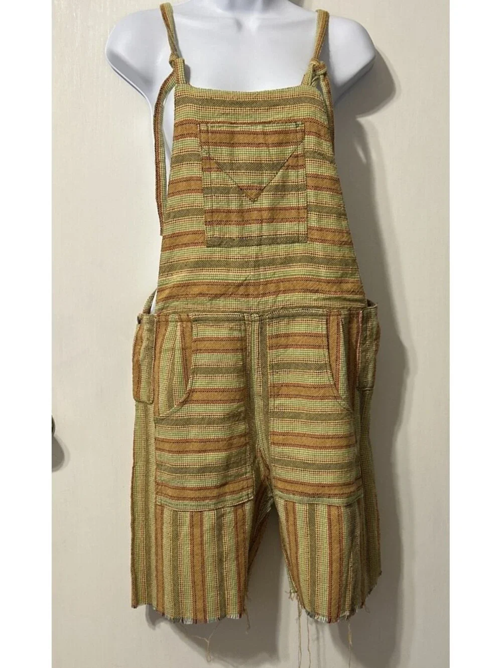 Shorts Jumper Made In Mexico Adjustable Tie Straps Pockets  Multi color raw edge